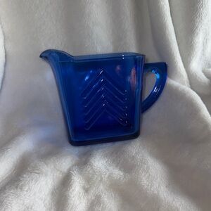 Vintage Art Deco Hazel Atlas Cobalt Blue Chevron DepressionGlass Creamer Pitcher